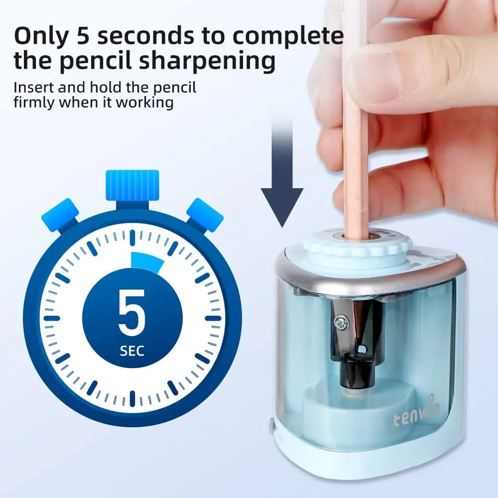 Tenwin Electric Auto Pencil Sharpener – Safe Helical Blade Sharpener for Kids, Students, Artists & Adults
