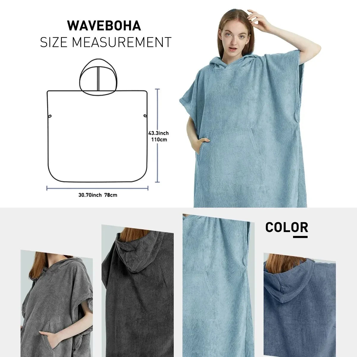 Quick-Dry Surf Poncho Towel – Microfiber Beach Robe & Changing Towel Hoodie for Adults