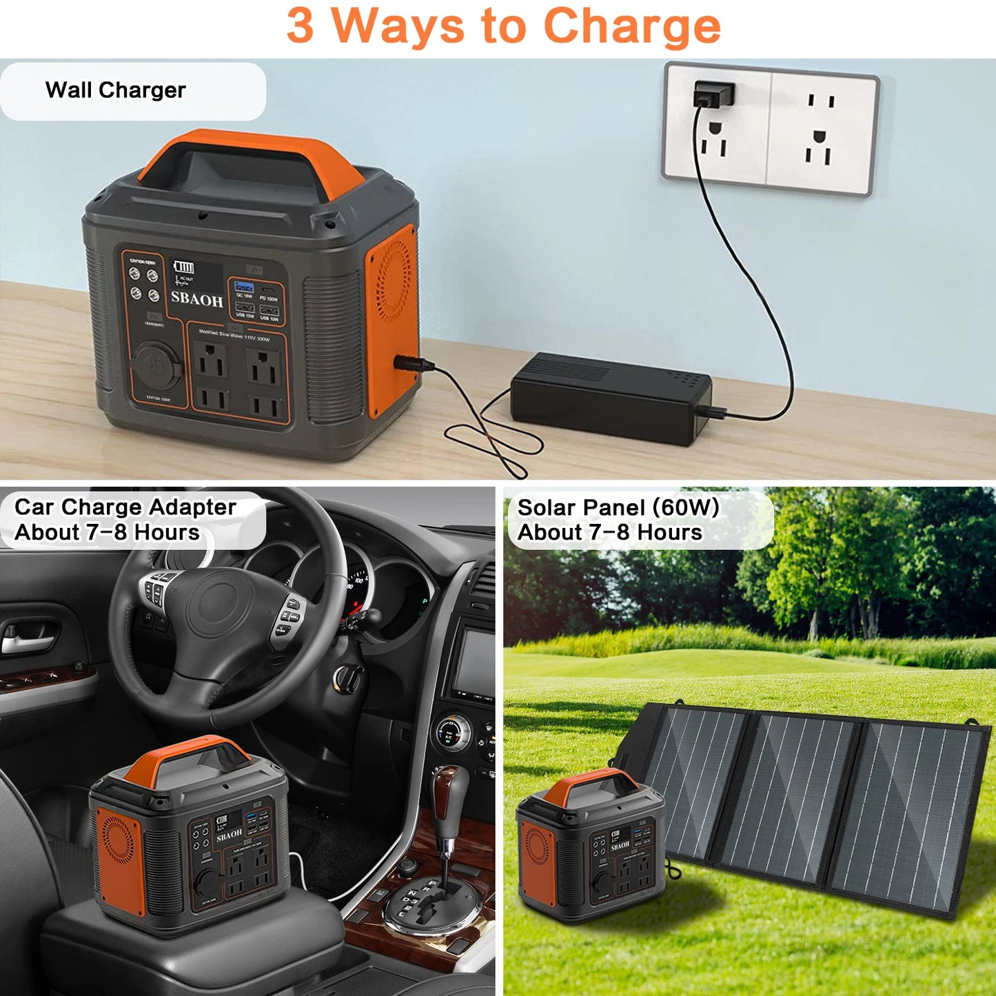 Portable Power Station 300W – 296Wh Solar Generator with AC/DC Outlets, Quick Charge & LED Flashlight