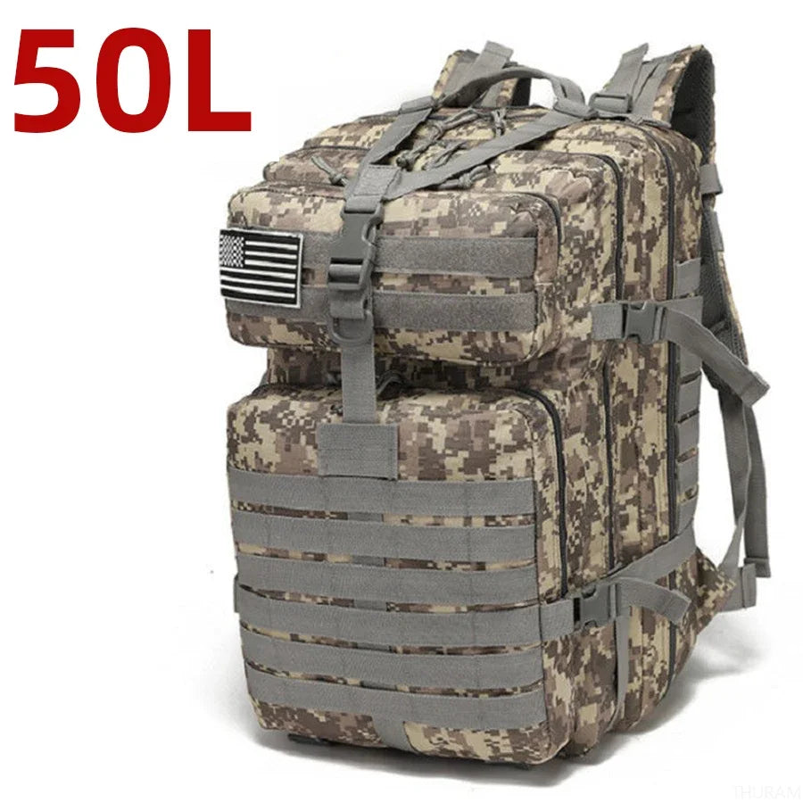Outdoor-Ready Gear: 25L/50L Tactical Backpack for Camping, Hiking, & Sports