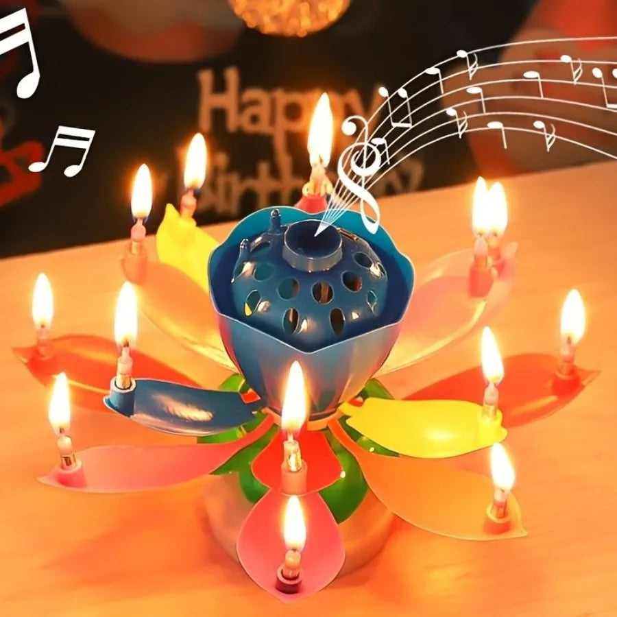Rotating Lotus Musical Birthday Candle – Singing Flower Cake Topper with Sparkling Display