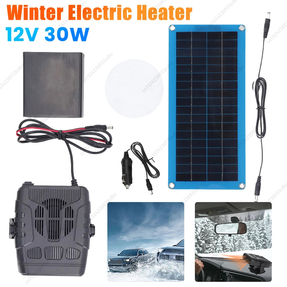 DC 12V 30W Solar Panel Powered Windshield Defogger Window Defroster Drying and Heating Car Solar Heater for Outdoor Camping Car