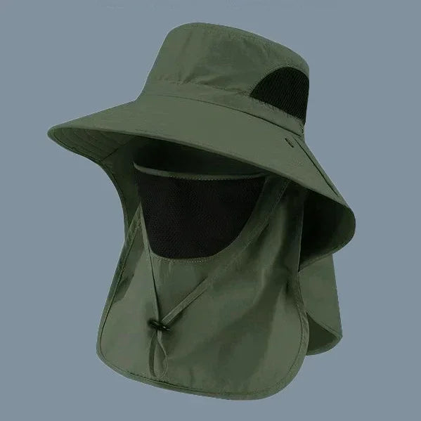 UPF 50+ Wide-Brim Outdoor Fishing Hat with Removable Neck & Face Flap – Breathable Mesh Sun Protection