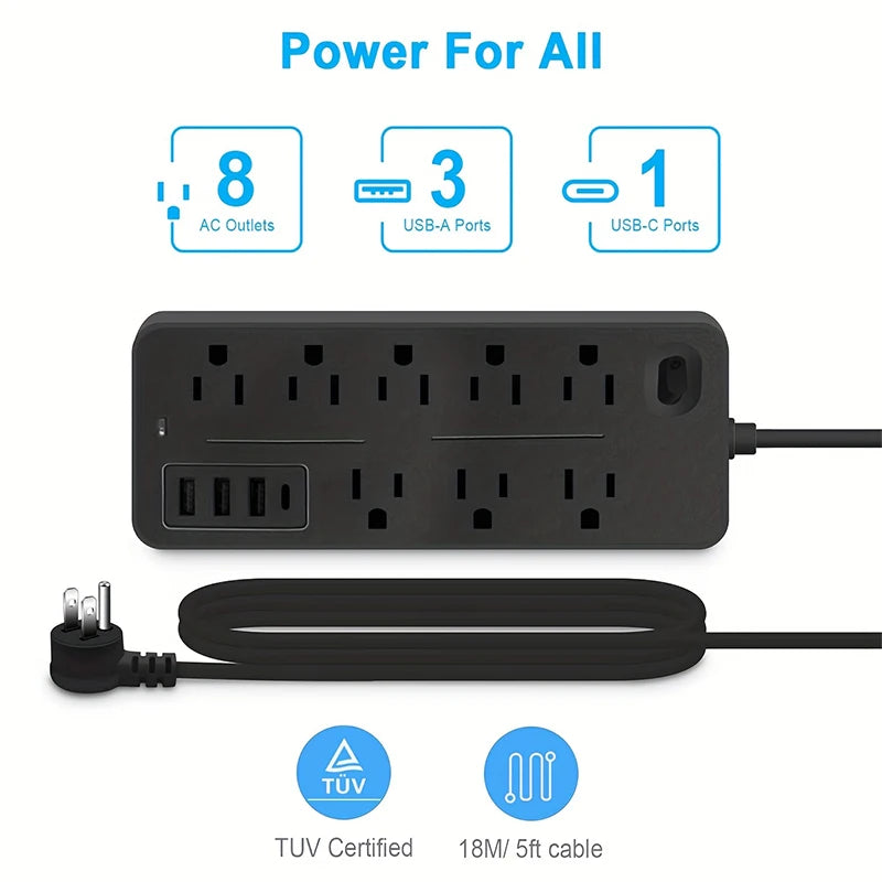 12-Port Power Strip with USB-C – Surge-Protected Extension for Fast Charging & Multi-Device Setup