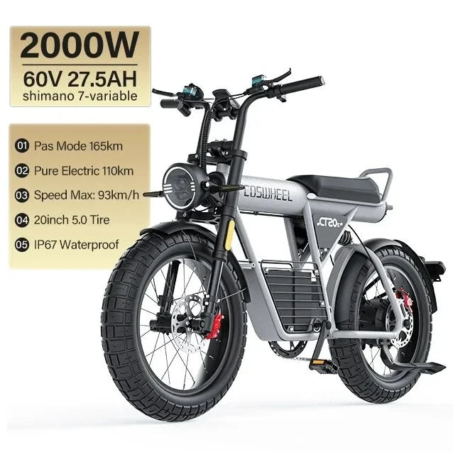 Ride Wild: 2000W Fat Tire Electric Bike with 60V Battery for Off-Road Power