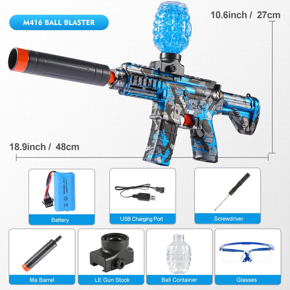 🔫 M416 Electric Ball Blaster Toy Gun
⚡ High-Speed • Metallic Finish • Rechargeable Power