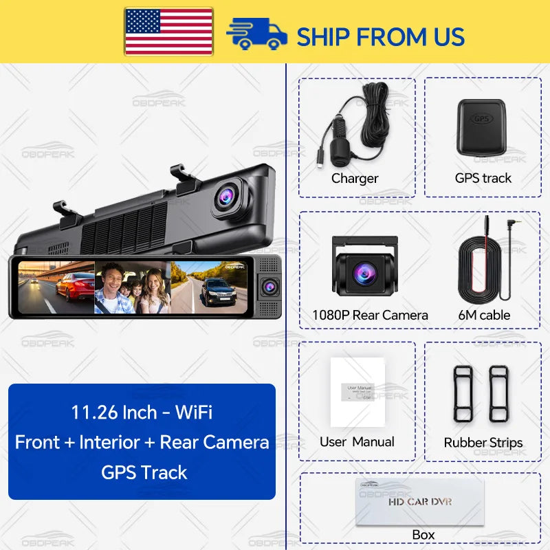 3-Channel 4K Car Dash Cam – UHD DVR with Triple Lens, GPS, 5G WiFi App, Night Vision & In-Car Monitoring