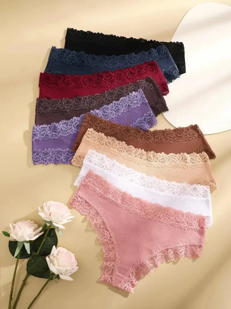 5Pcs Women’s Cotton Lace Panties Set – Soft Floral Patchwork Briefs Underwear Lingerie (S-XL)