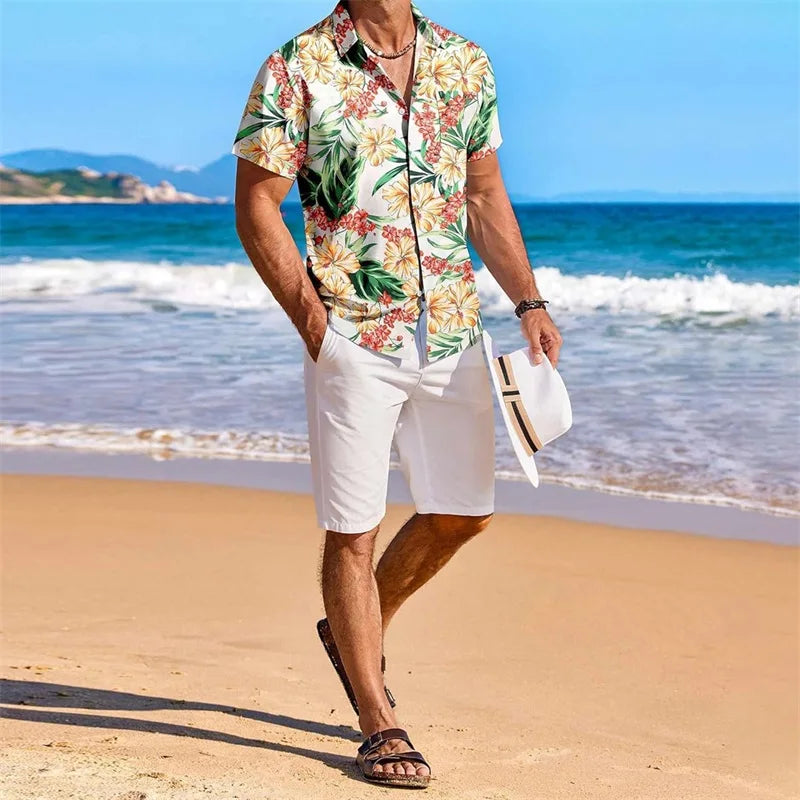 Men’s Floral Short Sleeve Button-Up Shirt – Casual Summer Top with Chest Pocket for Beach & Vacation Wear