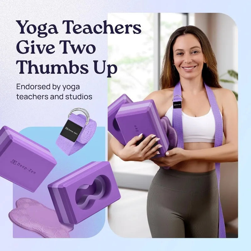 Supportive Yoga Block Set with Knee Pads & Strap – Reduce Wrist Strain, Enhance Every Pose
