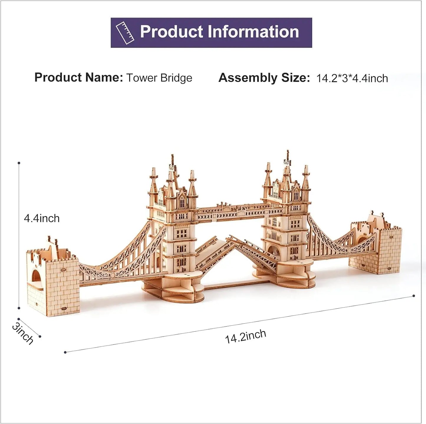 3D Wooden Puzzle Kit – DIY Tower Bridge, Big Ben, or Eiffel Tower Model Set for Home Decor or Birthday Gifts
