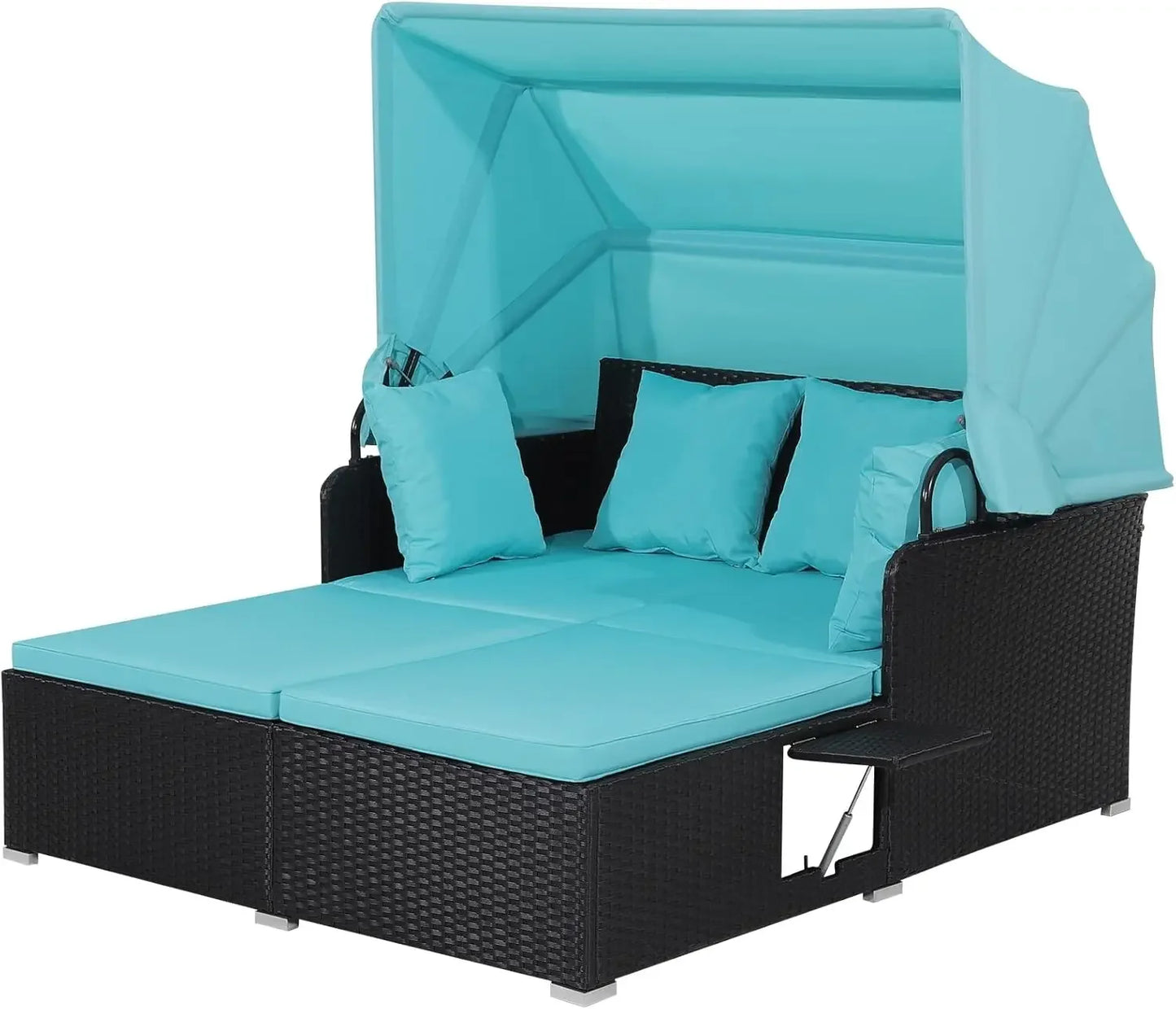 Relax in Style: Hand-Woven Outdoor Daybed with Canopy & Built-In Side Tables