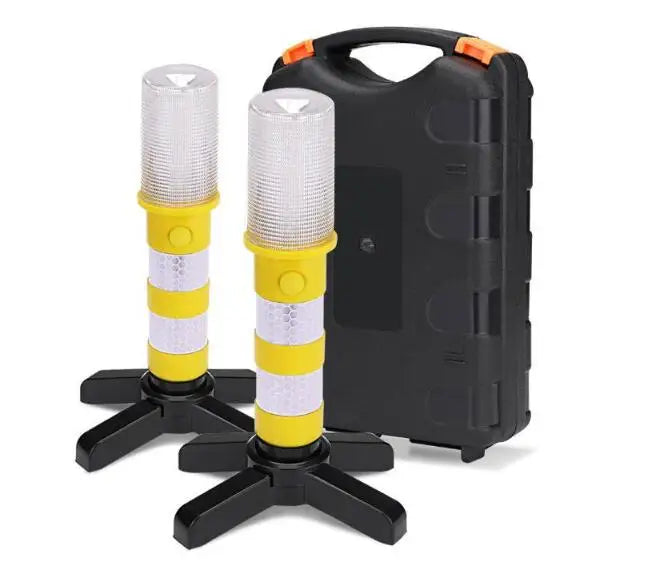 🚨 2pcs Magnetic LED Emergency Warning Lights | Roadside Safety Flares + Telescopic Baton Beacon | Flashlight Strobe Alert Lamps