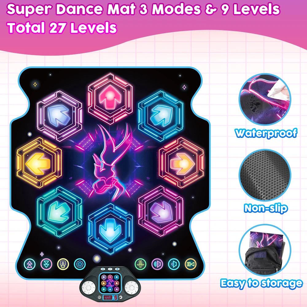 Interactive Dance Mat for Kids – 27 Levels, 8 LED Keys, Bluetooth & 5 Game Modes – Music Toy for Ages 3+