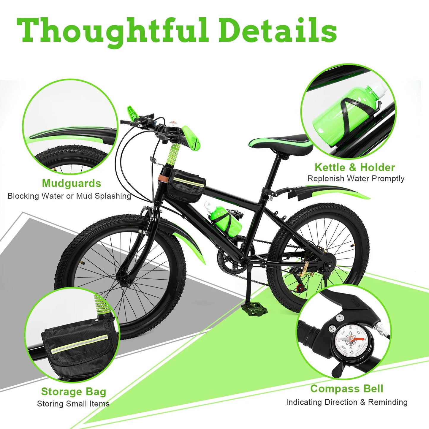 20-Inch 7-Speed Kids’ Mountain Bike – Adjustable Seat, Mudguards & Kettle Holder for Ages 8–13