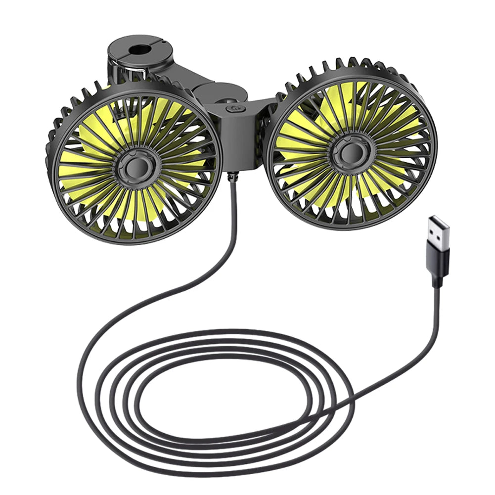 12V/24V Dual-Head Car Seat Cooling Fan – USB Neck Cooler with 360° Rotation & 3-Speed Adjustable Settings