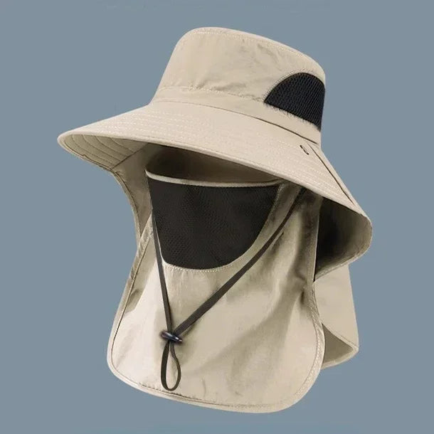 UPF 50+ Wide-Brim Outdoor Fishing Hat with Removable Neck & Face Flap – Breathable Mesh Sun Protection