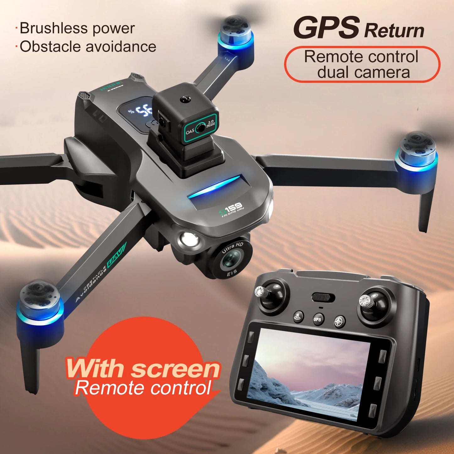 2025 Long-Endurance GPS Drone – Dual Cameras, 5.9" LCD Remote, Brushless Motor & Obstacle Avoidance (2 Batteries, 45min Flight)