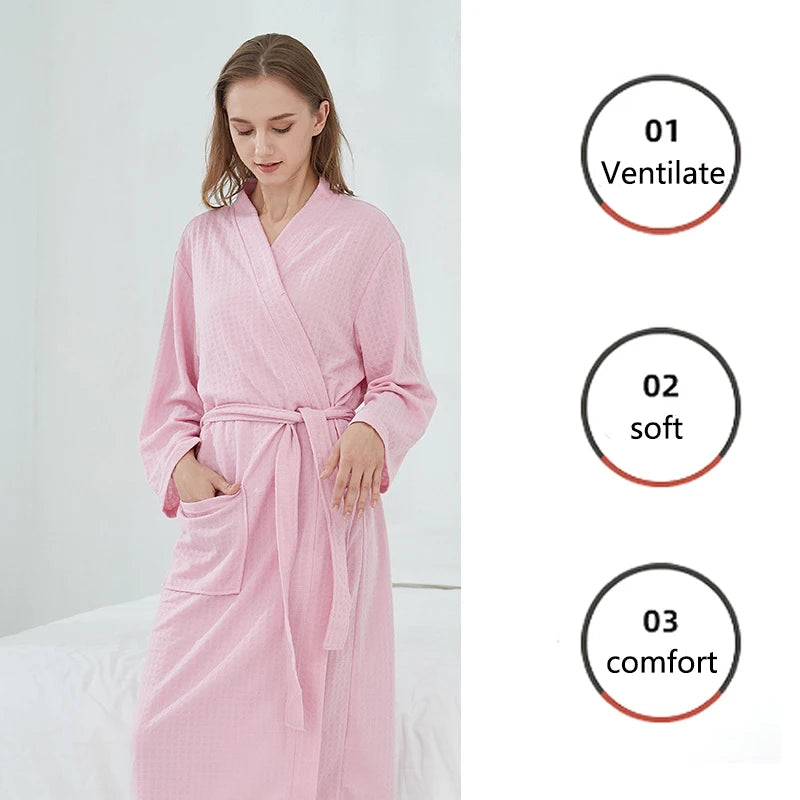Unisex Waffle Bathrobe – Long, High-Quality Robe for Men & Women, Solid Black Plaid, Comfortable Loungewear or Nightwear