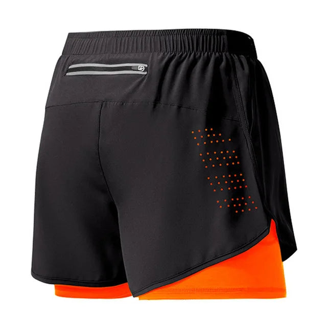 Men’s Quick-Dry Double Layer Running Shorts – Black Fitness & Workout Training Shorts