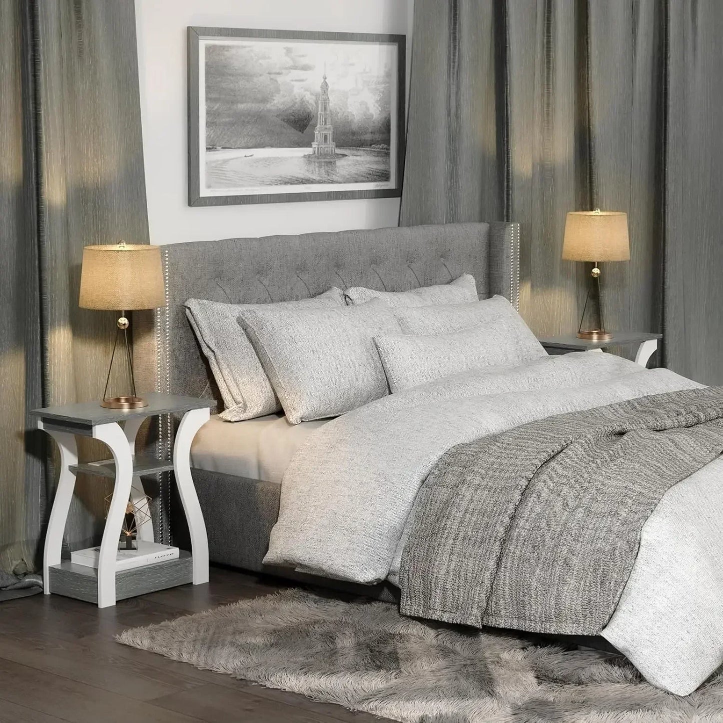 Set of 2 Modern End Tables with USB Ports & Outlets – 3-Tier Nightstands with Storage Shelves and Charging Station