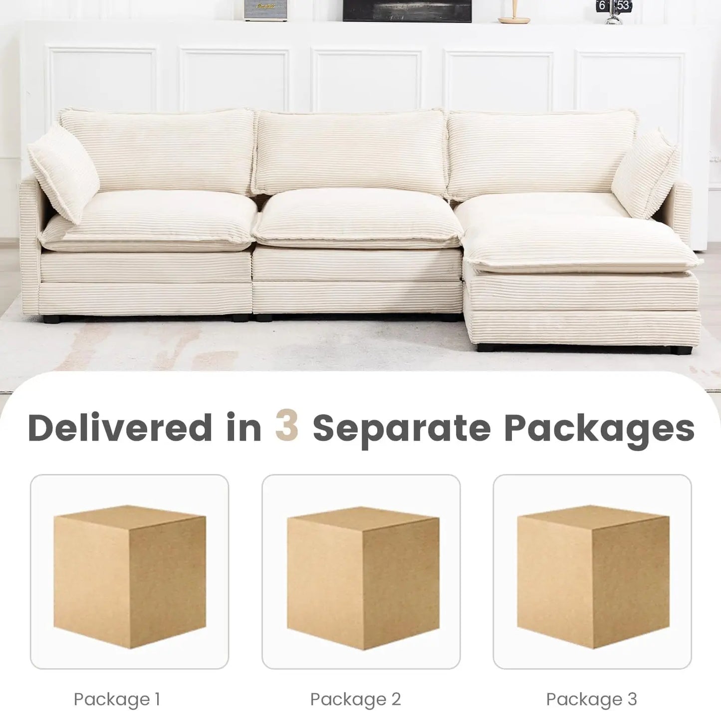 Oversized Modular Corduroy Sectional Sofa – 112" 4-Seat Convertible L-Shaped Couch with Movable Ottoman