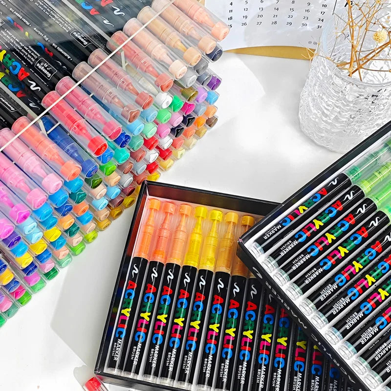 12–120 Colors Acrylic Paint Pens – Brush Tip Markers for Rock, Wood, Canvas, Stone | DIY Crafts & Christmas Gift