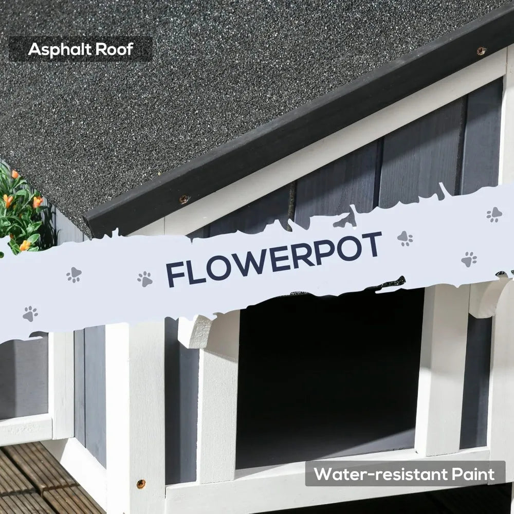 Outdoor Cat House with Weather-Resistant Roof – Modern Cat Shelter with Garden Bed & Multiple Entrances