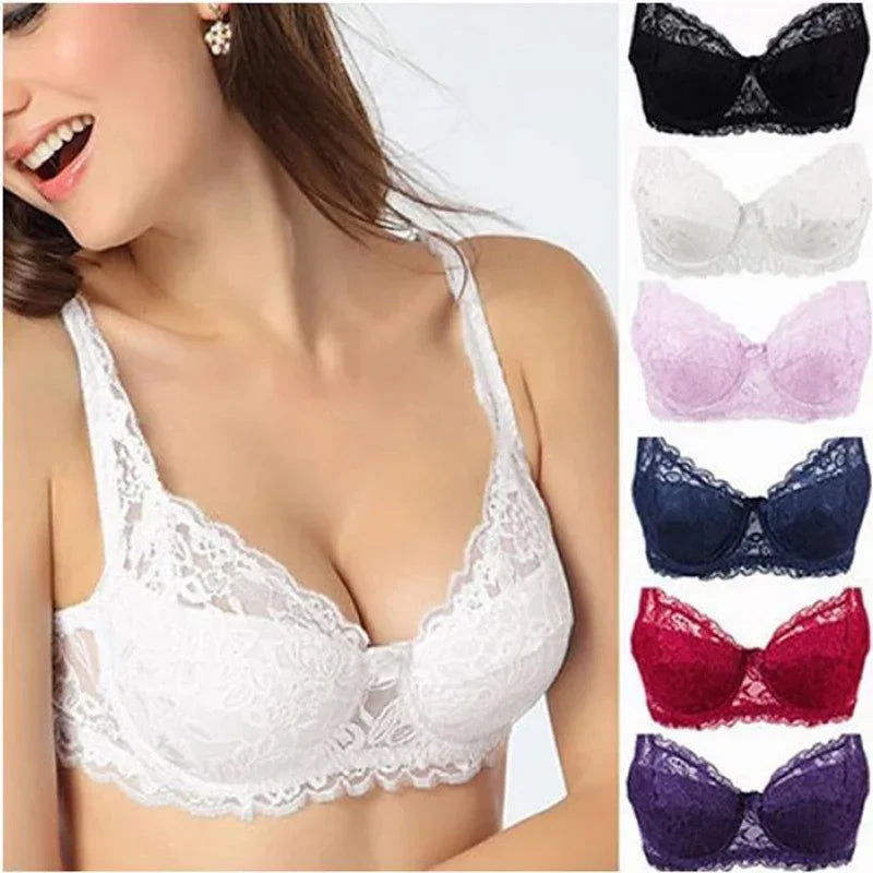 Sexy Floral Lace Push-Up Bra – Women’s Thin Summer Lingerie, Breathable Solid Color Comfort Brassiere