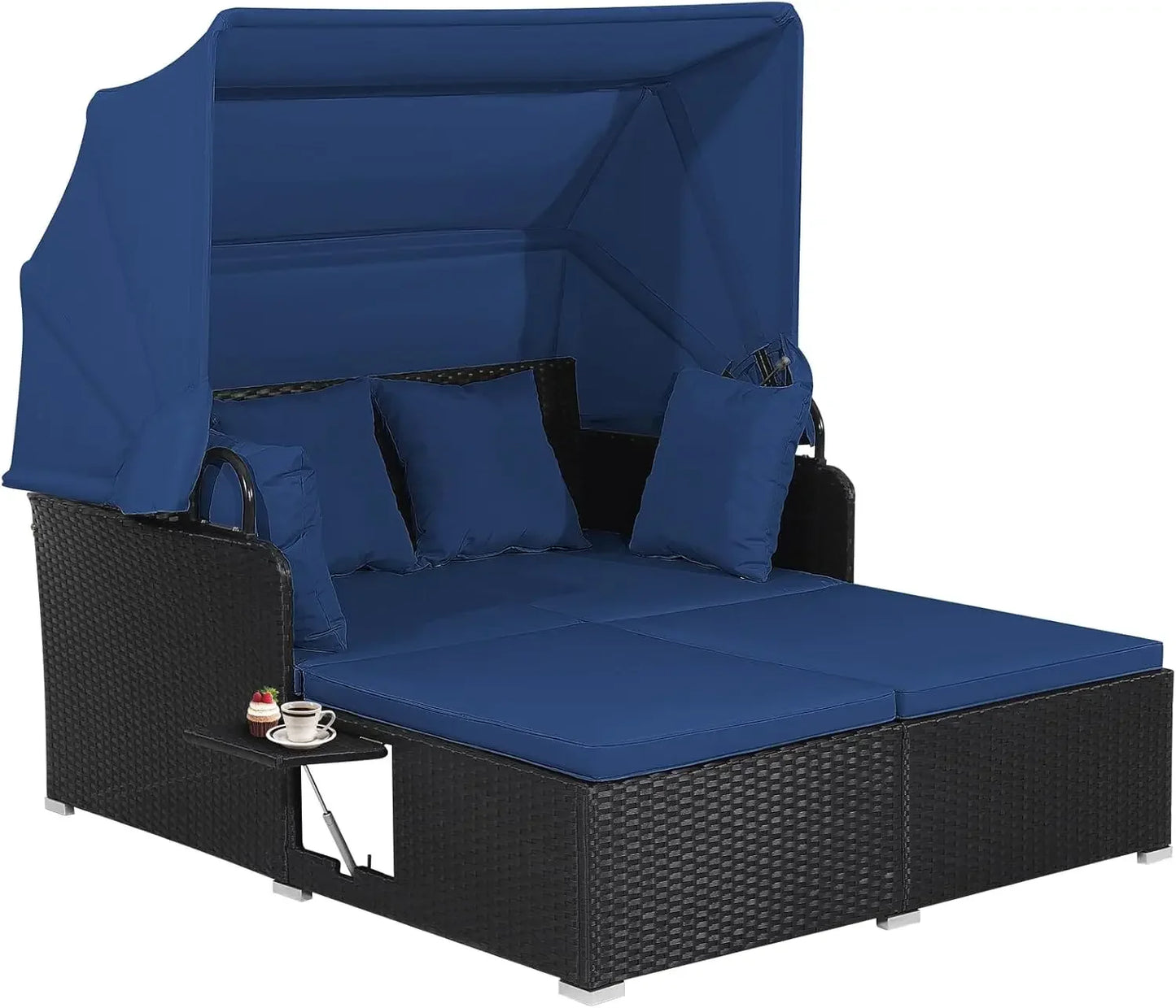 Relax in Style: Hand-Woven Outdoor Daybed with Canopy & Built-In Side Tables