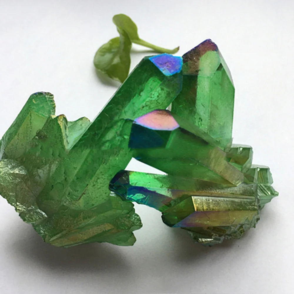 Aura Green Titanium Quartz Crystal Cluster – Natural Healing Gemstone Specimen for Energy & Decor
