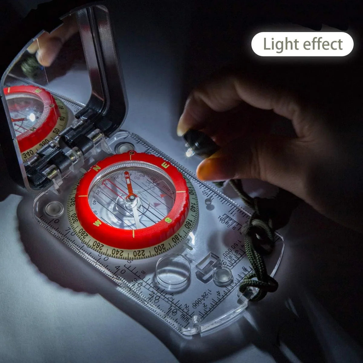 Sighting Compass with Mirror – Adjustable Declination Baseplate Compass with LED Light for Hiking, Orienteering & Backpacking
