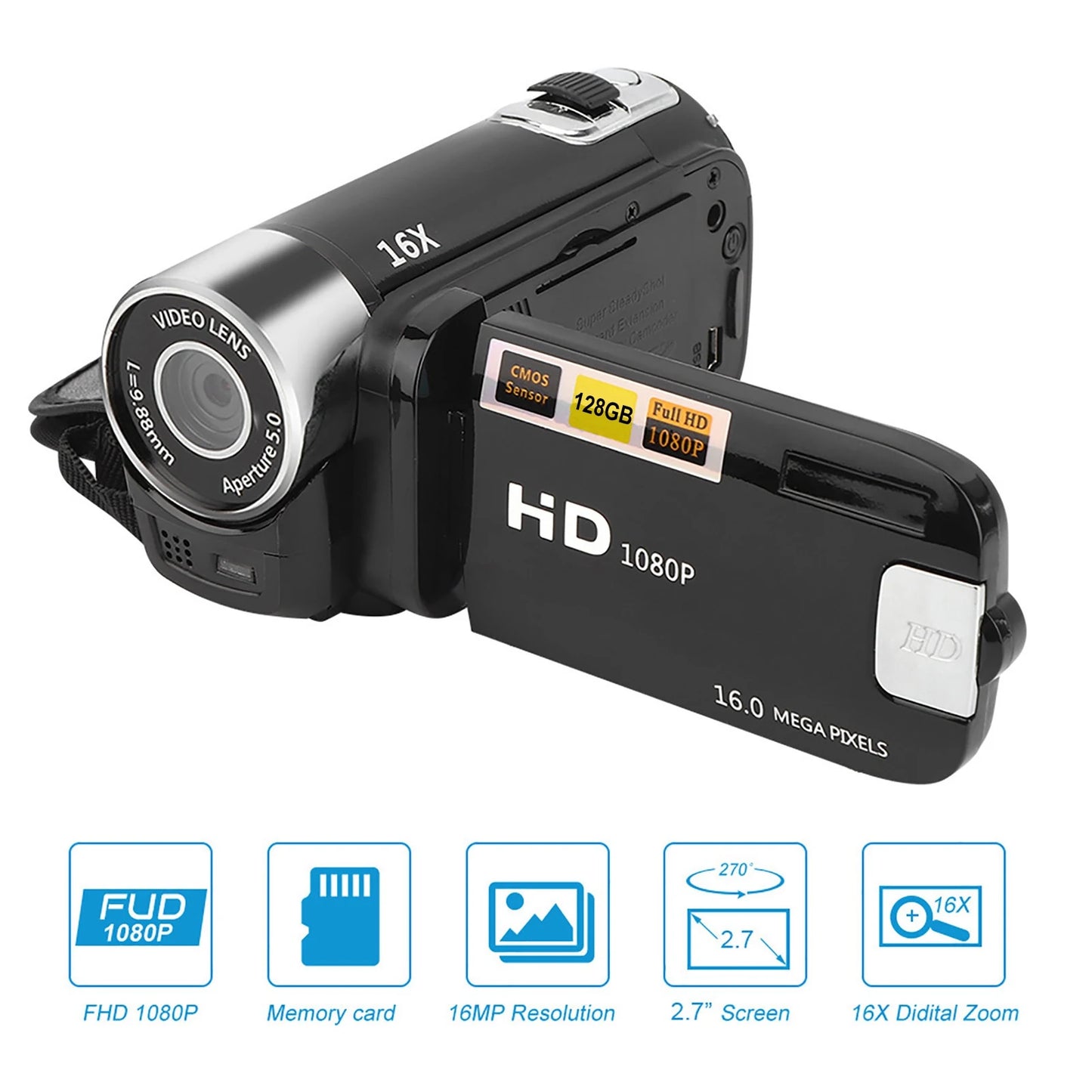 📷 DH‑90 HD Digital Camcorder – 16X Zoom, 2.7" LCD Screen, Video & Photo Recorder