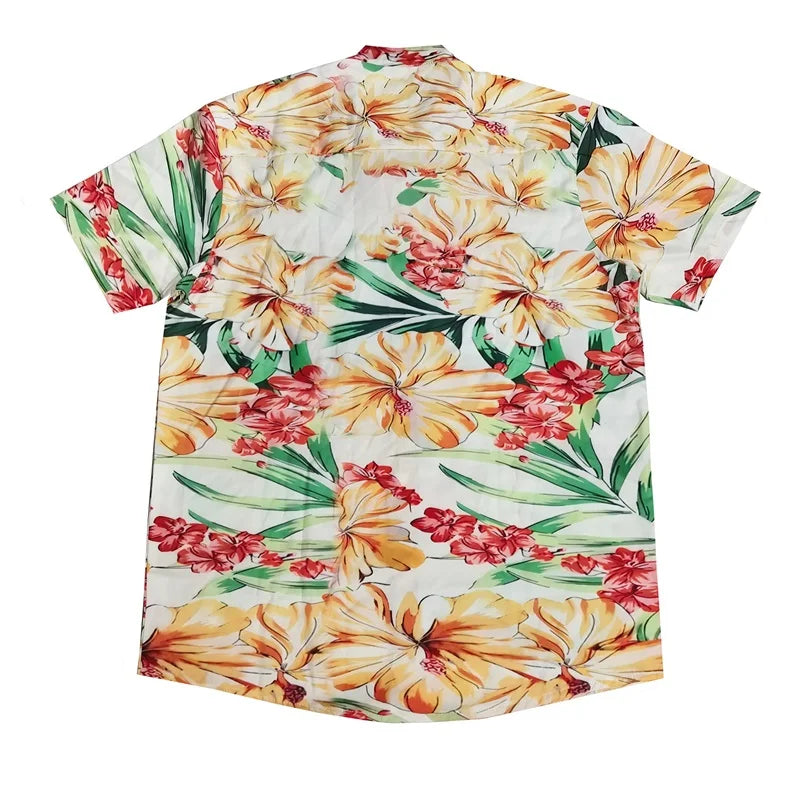 Men’s Floral Short Sleeve Button-Up Shirt – Casual Summer Top with Chest Pocket for Beach & Vacation Wear