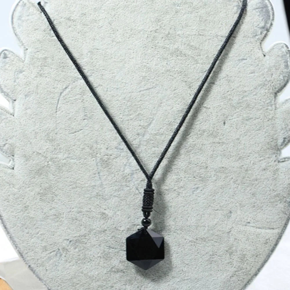 Obsidian Hexagram Pendant – Protective Black Stone Amulet Necklace for Men & Women