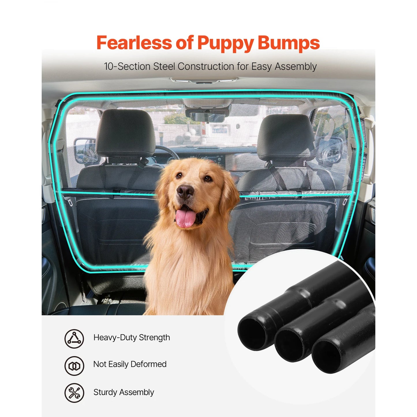 VEVOR Dog Car Barrier, Car Divider for Front Seats Vehicle, Pet Barrier with See Through Net Mesh, Universal-Fit Dog Car Barrier