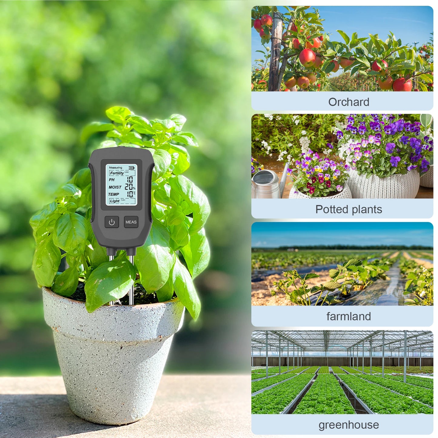 5-in-1 Digital Soil Tester with LCD Backlight – Measures pH, Moisture, Temperature, Fertility & Sunlight for Garden & Lawn