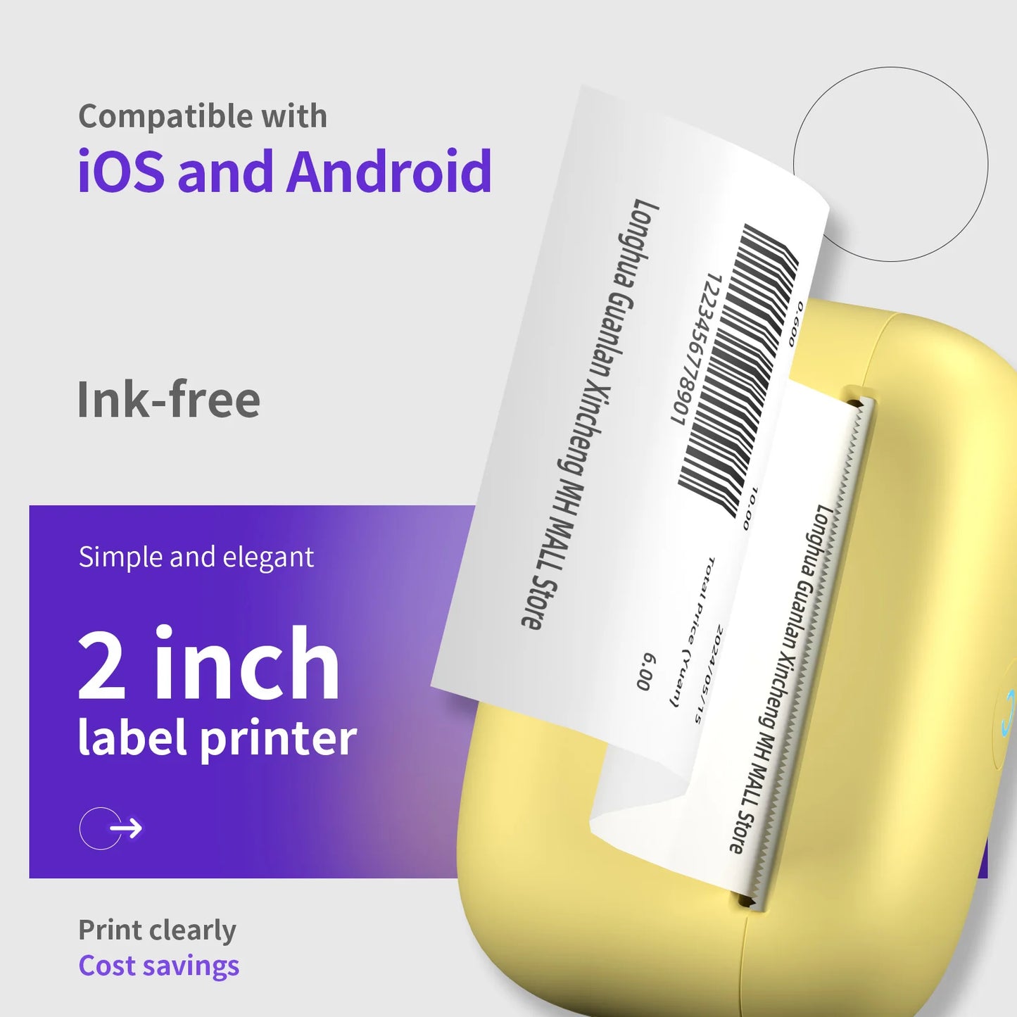 Portable Bluetooth Label Maker – High-Speed Thermal Printer with USB, 300dpi Resolution & 1 Roll of Stickable Label Paper