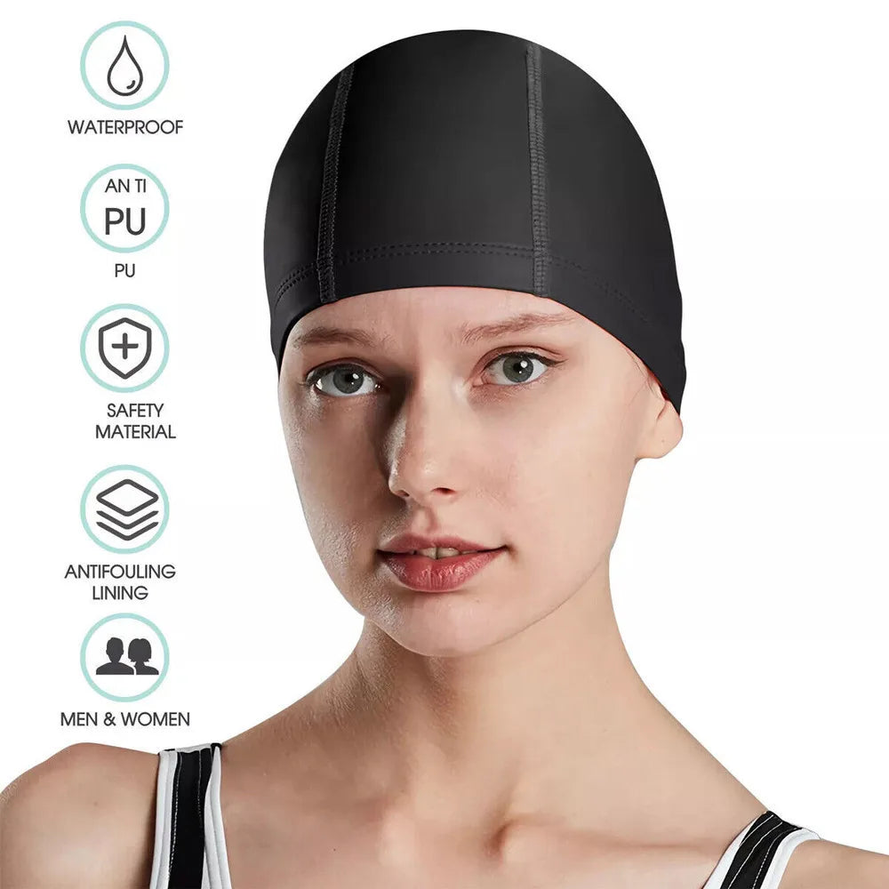 Waterproof Swimming Cap for Men & Women – Solid Color Swim Cap for Long Hair, Adult Pool Use