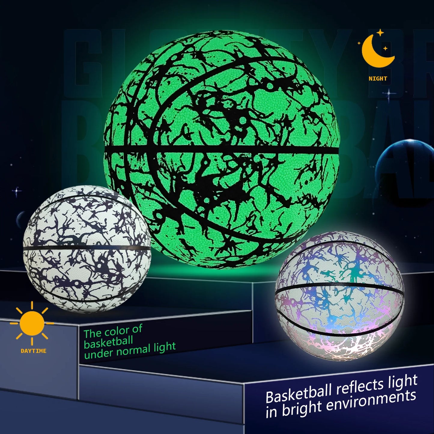 Glow-in-the-Dark Luminous Leather Basketball – Green Light-Up Night Ball for Indoor & Outdoor Play