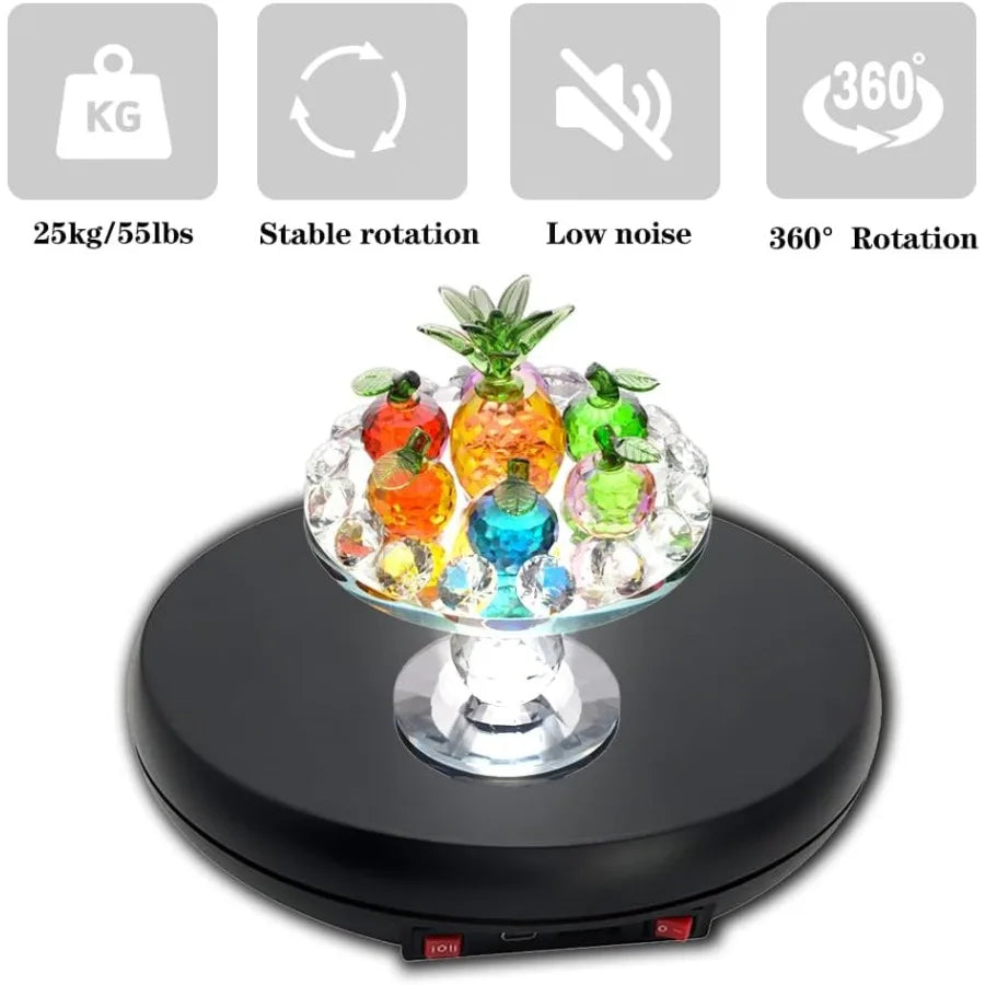 Motorized 360° Rotating Display Stand with LED Light – 10" Turntable for Product Photography & Showcases (55 lbs Load)