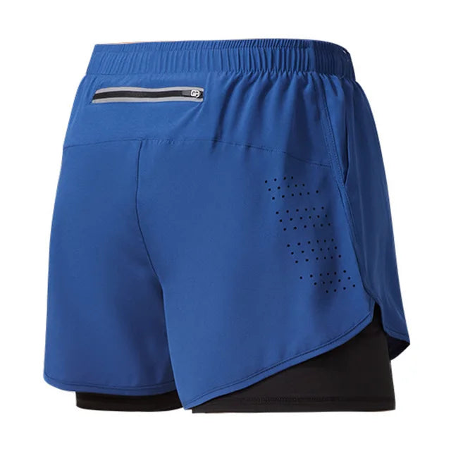 Men’s Quick-Dry Double Layer Running Shorts – Black Fitness & Workout Training Shorts