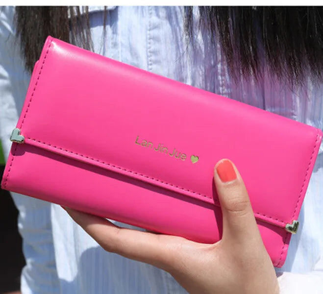 π Women's PU Leather Long Wallet β Trifold Clutch Purse & Mobile Bag