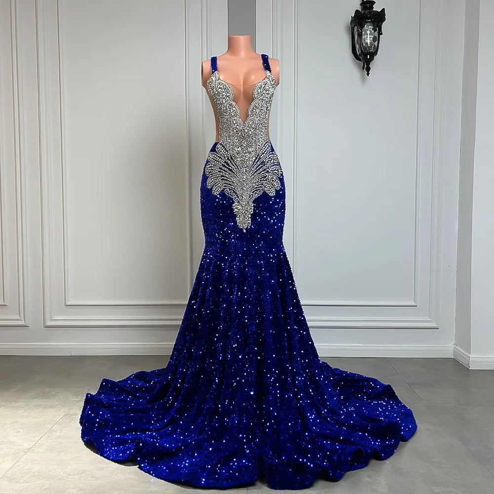 Luxurious Mermaid Style Prom Dresses 2024: Sparkling Silver Crystals, Red Sequins, and Black Formal Gowns for Prom Party