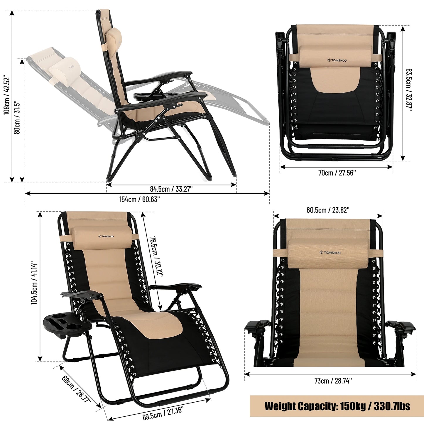Adjustable Outdoor Folding Lounge Chair – Waterproof Oxford Fabric, Padded Recliner with Headrest for Patio or Camping