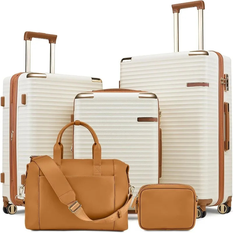 5-Piece Expandable Luggage Set – Lightweight Hard Shell Travel Suitcases with TSA Lock & Spinner Wheels (White)