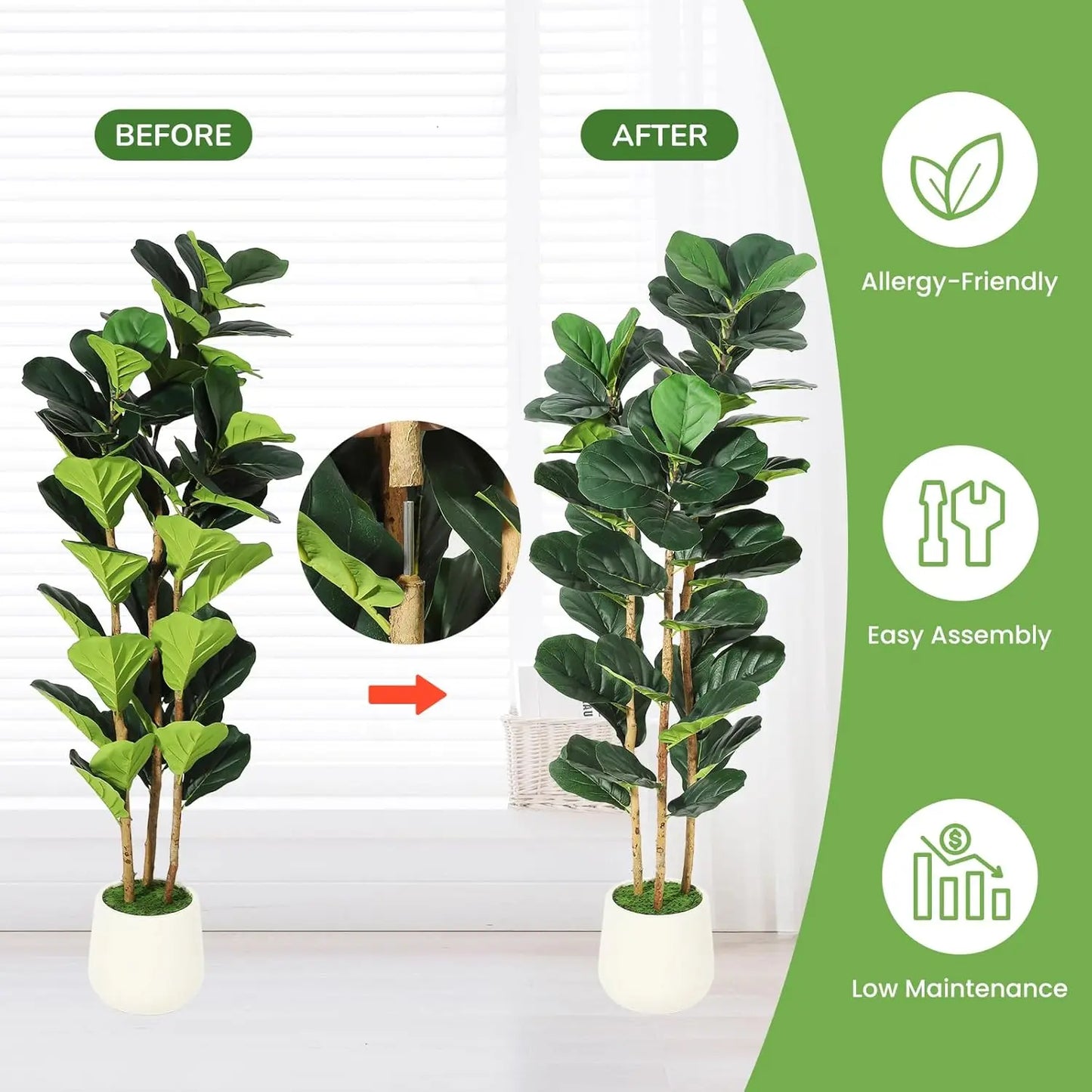 Lush & Lively: 5FT Faux Fiddle Leaf Tree with Modern White Pot