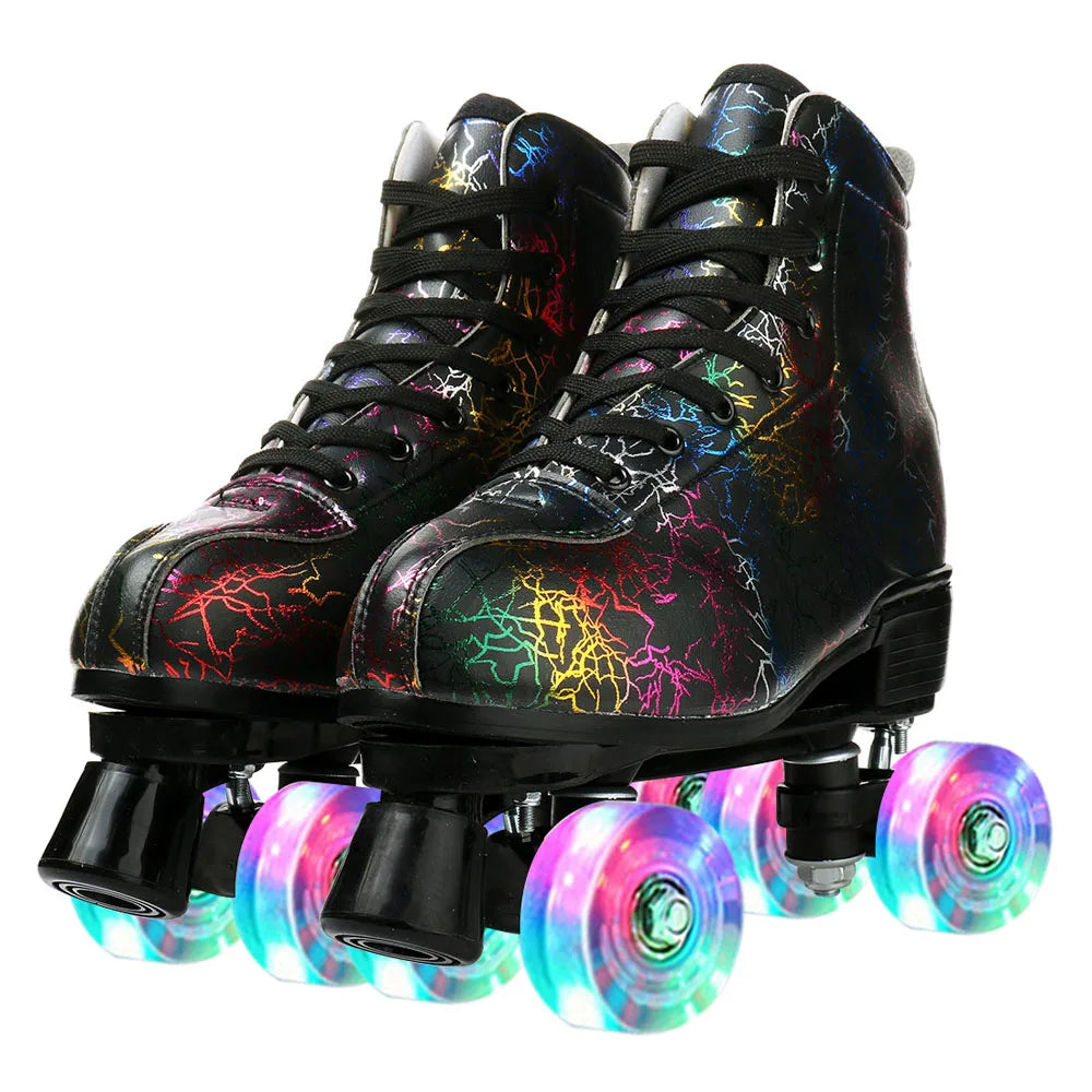 š¼ Zebra Print High-Top Quad Roller Skates ā Flash Wheel Skating Shoes for Adults & Teens