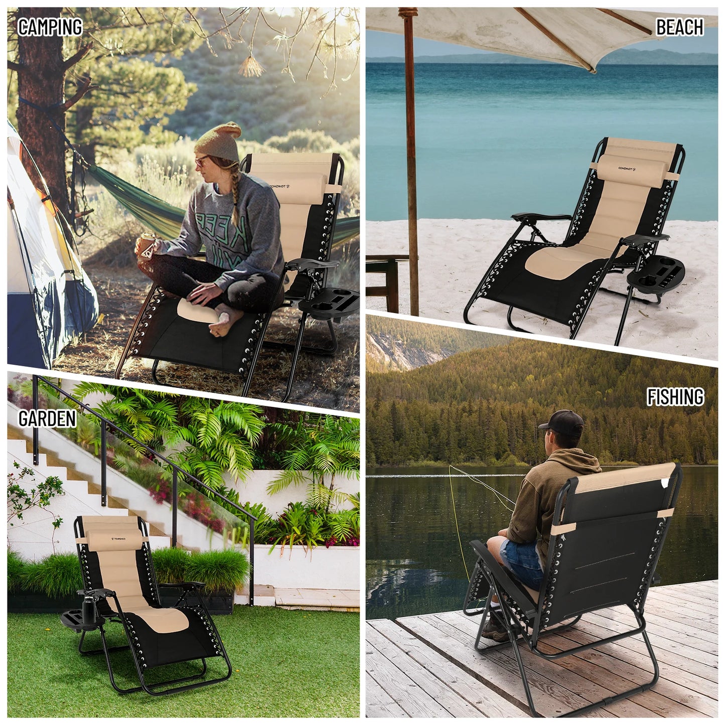 Adjustable Outdoor Folding Lounge Chair – Waterproof Oxford Fabric, Padded Recliner with Headrest for Patio or Camping