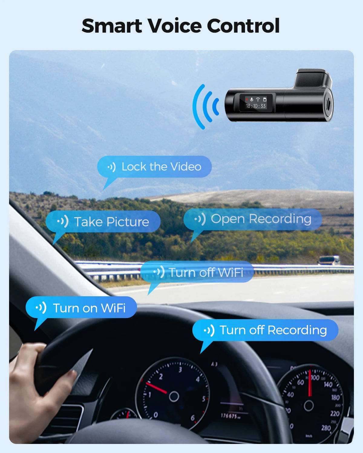 AZDOME M330 1296P Dash Cam – Smart Voice Control, WiFi, G-Sensor, Parking Monitor & Loop Recording